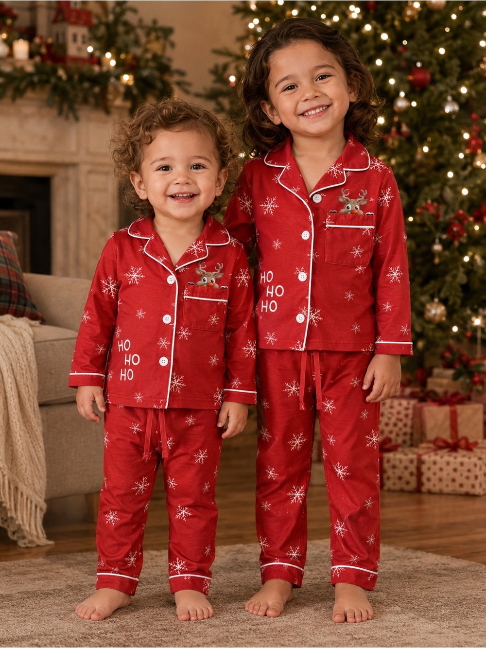 Kids Red Holiday 'Ho Ho Ho' Pajama Set